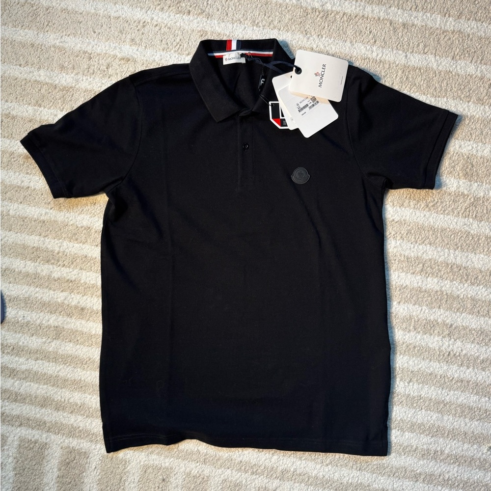 Moncler Black Polo Shirt with Logo Accent